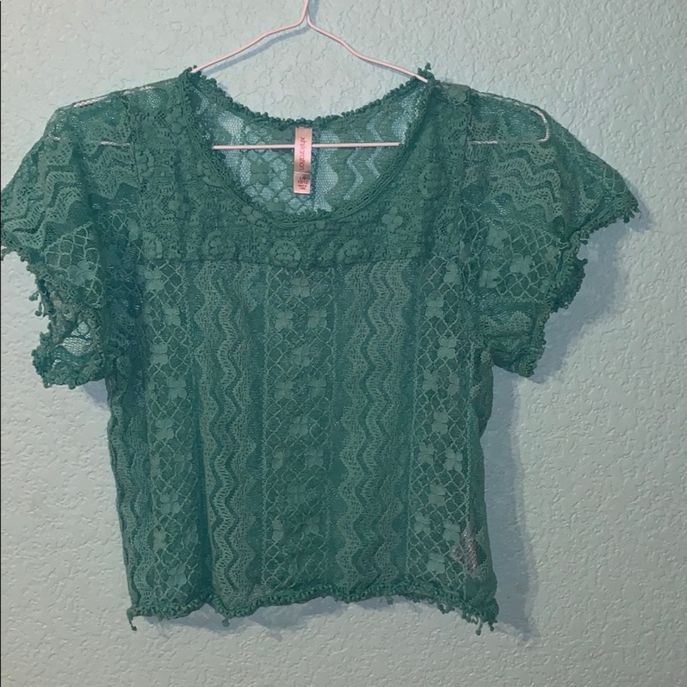 blue laced blouse